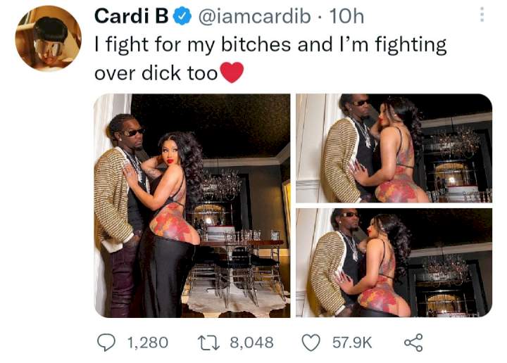 Cardi B Reveals What She Fights For As She Poses With Offset In Revealing Dress That Leaves Her Entire Bum Hanging Out