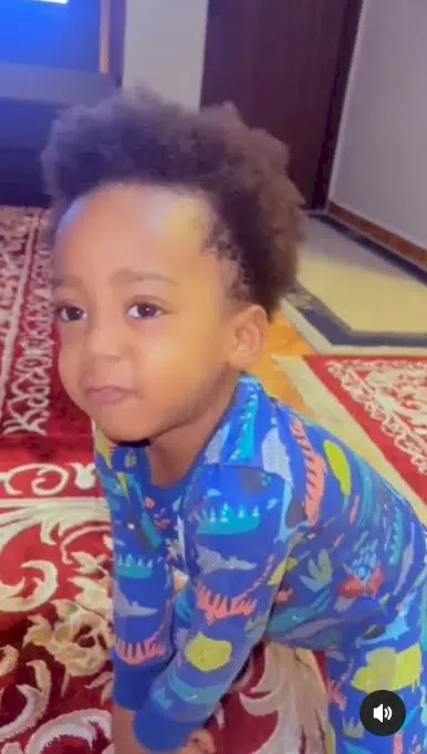Adorable Video Of Regina Daniels' Son, Munir, Begging Mother To Forgive Him